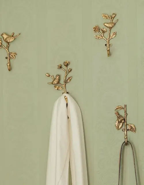 Vintage Ornate Bird Decorative Gold Wall Hook, Vintage French Farmhouse Shabby Chic Home Decor