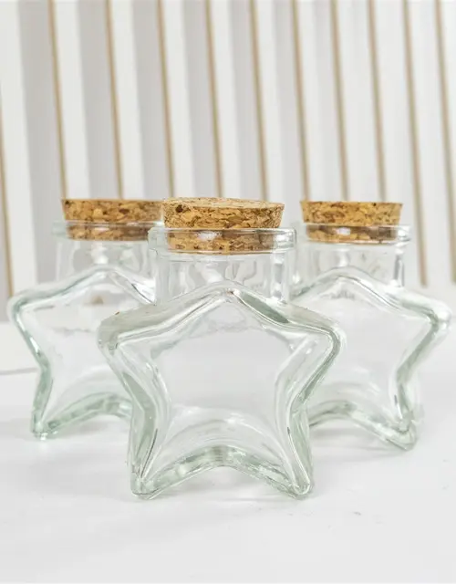 6pcs Small Star Shaped Clear Glass Storage Jar Bottle Container with Cork Stopper Fill with Jelly Balls Gemstones