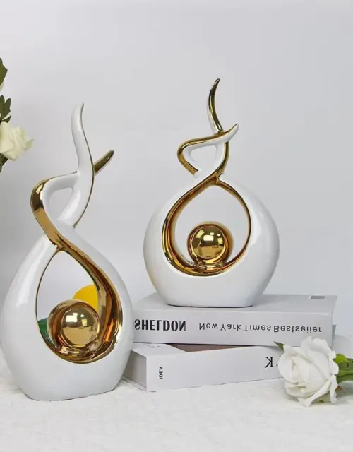 Table Decorations Modern Abstract Art Ceramic Statue for Dining Room Living Room Office Centerpiece Home Decor Large Size White and Gold