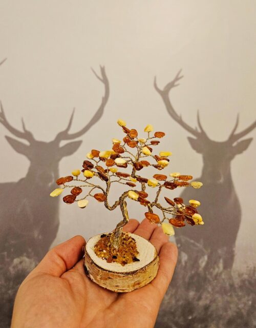 Handmade Amber Bonsai Tree Gift, Large Baltic Amber Tree of Life Luck Happiness, Amber Gemstone Chakra Tree Amber Bonsai Money Trees Gifts