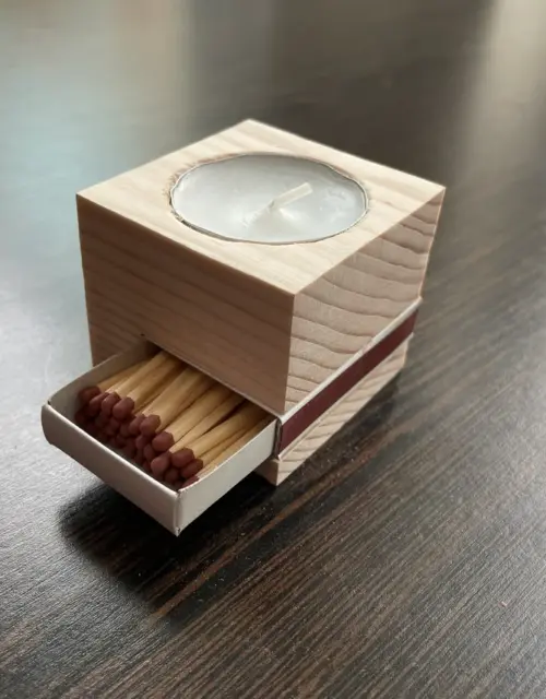 Wooden Tea Light Candle Holders Set - Extra Candles - Wedding Gift